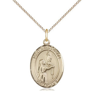 14kt Gold Saint Bernadette Medal Engraved Catholic Saint Jewelry