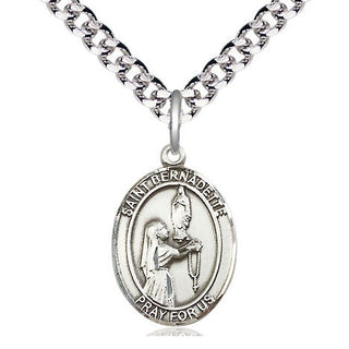 Pewter Saint Bernadette Medal Religious Jewelry Engraved Catholic Saint Jewelry