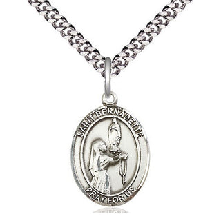 Pewter Saint Bernadette Medal Religious Jewelry Engraved Catholic Saint Jewelry