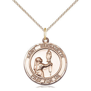 14kt Gold Saint Bernadette Medal Engraved Catholic Saint Jewelry