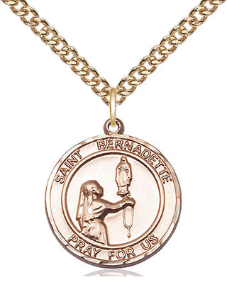 14kt Gold Saint Bernadette Medal Engraved Catholic Saint Jewelry