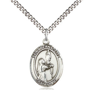 Sterling Silver Saint Bernadette Medal Religious Jewelry Engraved Catholic Saint Jewelry