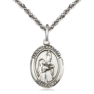 Sterling Silver Saint Bernadette Medal Religious Jewelry Engraved Catholic Saint Jewelry
