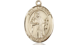 14kt Gold Saint Brendan the Navigator Medal Engraved Catholic Saint Jewelry
