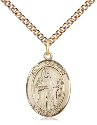 14kt Gold Saint Brendan the Navigator Medal Engraved Catholic Saint Jewelry