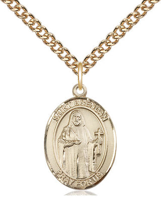 14kt Gold Saint Brendan the Navigator Medal Engraved Catholic Saint Jewelry