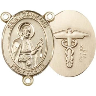 14kt Gold Saint Camillus of Lellis Rosary Center Rosary Center Engraved Catholic Saint Jewelry