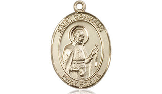 14kt Gold Saint Camillus of Lellis Medal Engraved Catholic Saint Jewelry