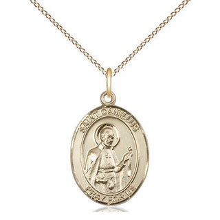 14kt Gold Saint Camillus of Lellis Medal Engraved Catholic Saint Jewelry