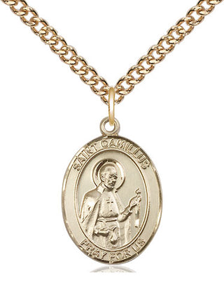 14kt Gold Saint Camillus of Lellis Medal Engraved Catholic Saint Jewelry