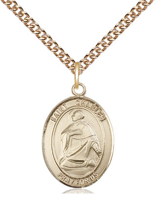 14kt Gold Saint Charles Borromeo Medal Engraved Catholic Saint Jewelry