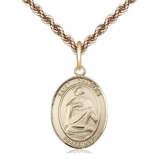 14kt Gold Saint Charles Borromeo Medal Engraved Catholic Saint Jewelry