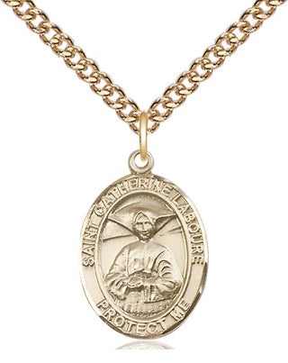 14kt Gold Filled Saint Catherine Laboure Medal Religious Jewelry Engraved Catholic Saint Jewelry