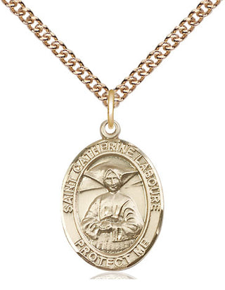 14kt Gold Saint Catherine Laboure Medal Engraved Catholic Saint Jewelry