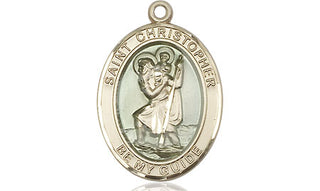 14kt Gold Filled Saint Christopher w/Epoxy Medal Engraved Catholic Saint Jewelry