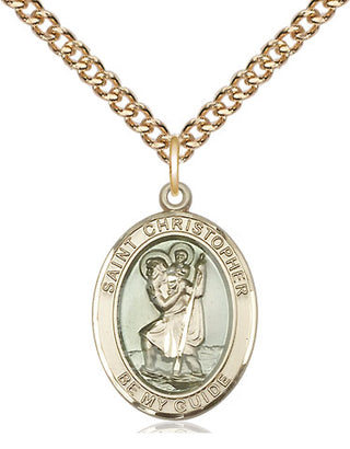 14kt Gold Saint Christopher w/Epoxy Medal Engraved Catholic Saint Jewelry
