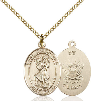 14kt Gold Filled Saint Christopher Navy Medal Religious Jewelry