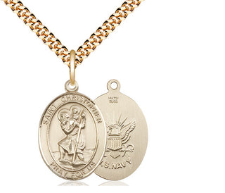 14kt Gold Filled Saint Christopher Navy Medal Religious Jewelry