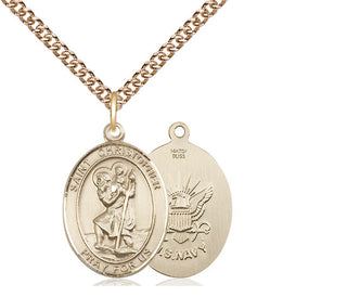 14kt Gold Filled Saint Christopher Navy Medal Religious Jewelry