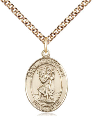 14kt Gold Saint Christopher Medal Engraved Catholic Saint Jewelry