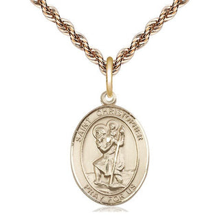 14kt Gold Saint Christopher Medal Engraved Catholic Saint Jewelry