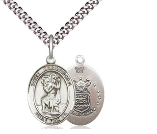 Pewter Saint Christopher Air Force Medal Religious Jewelry