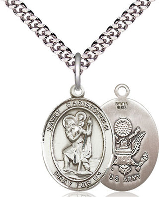 Pewter Saint Christopher Army Medal Religious Jewelry