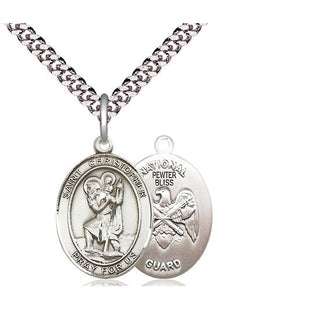 Pewter Saint Christopher National Guard Medal Religious Jewelry