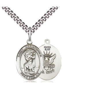 Pewter Saint Christopher Navy Medal Religious Jewelry
