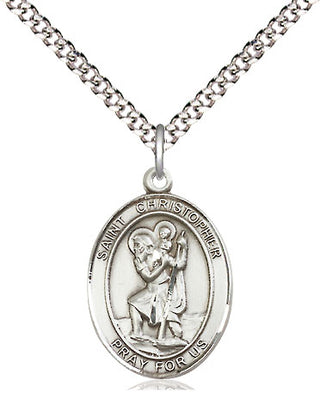 Pewter Saint Christopher Medal Religious Jewelry Engraved Catholic Saint Jewelry