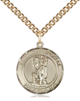 14kt Gold Saint Christopher Medal Engraved Catholic Saint Jewelry