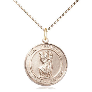 14kt Gold San Cristobal Medal Engraved Catholic Saint Jewelry