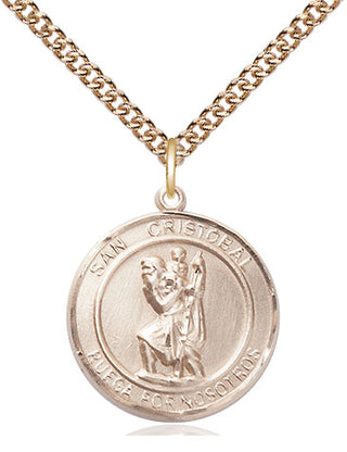14kt Gold San Cristobal Medal Engraved Catholic Saint Jewelry