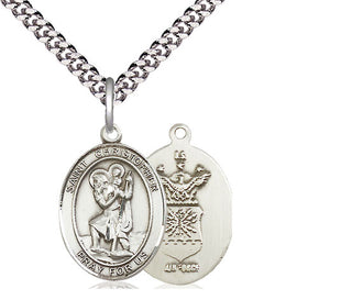 Sterling Silver Saint Christopher Air Force Medal Religious Jewelry