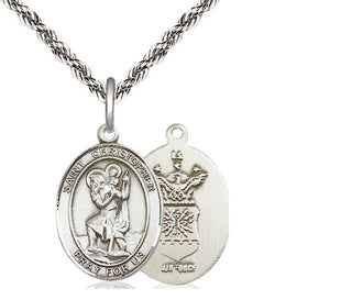 Sterling Silver Saint Christopher Air Force Medal Religious Jewelry