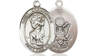 Sterling Silver Saint Christopher Army Medal Religious Jewelry