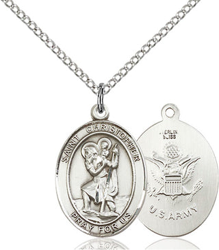 Sterling Silver Saint Christopher Army Medal Religious Jewelry