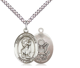 Sterling Silver Saint Christopher Army Medal Religious Jewelry