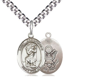 Sterling Silver Saint Christopher Army Medal Religious Jewelry