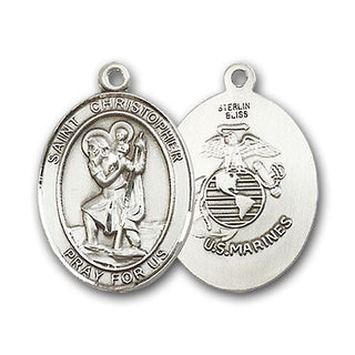 Sterling Silver Saint Christopher Marines Pendant