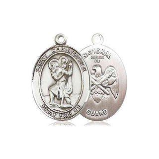 Sterling Silver Saint Christopher National Guard Medal Religious Jewelry
