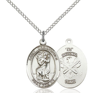 Sterling Silver Saint Christopher National Guard Medal Religious Jewelry