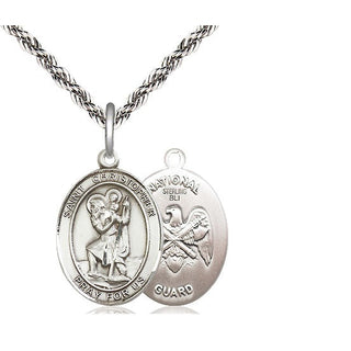 Sterling Silver Saint Christopher National Guard Medal Religious Jewelry
