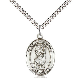 Sterling Silver Saint Christopher Medal Religious Jewelry Engraved Catholic Saint Jewelry