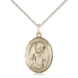 14kt Gold Saint Dennis Medal Engraved Catholic Saint Jewelry