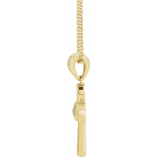 14K Yellow Natural White Opal & .04 CTW Natural Diamond Ankh Cross 16-18' Necklace