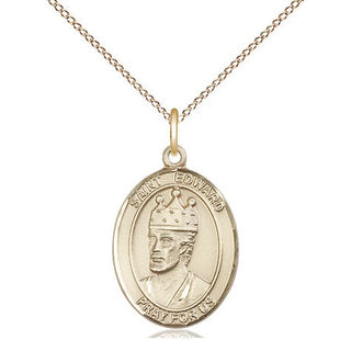 14kt Gold Saint Edward the Confessor Medal Engraved Catholic Saint Jewelry