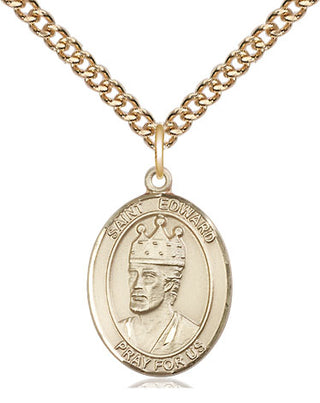 14kt Gold Saint Edward the Confessor Medal Engraved Catholic Saint Jewelry