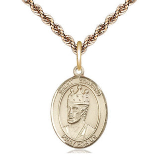14kt Gold Saint Edward the Confessor Medal Engraved Catholic Saint Jewelry