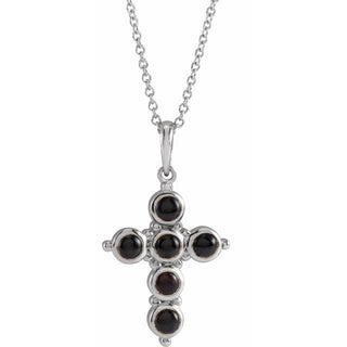 Platinum Natural Black Onyx Cross 16-18" Necklace